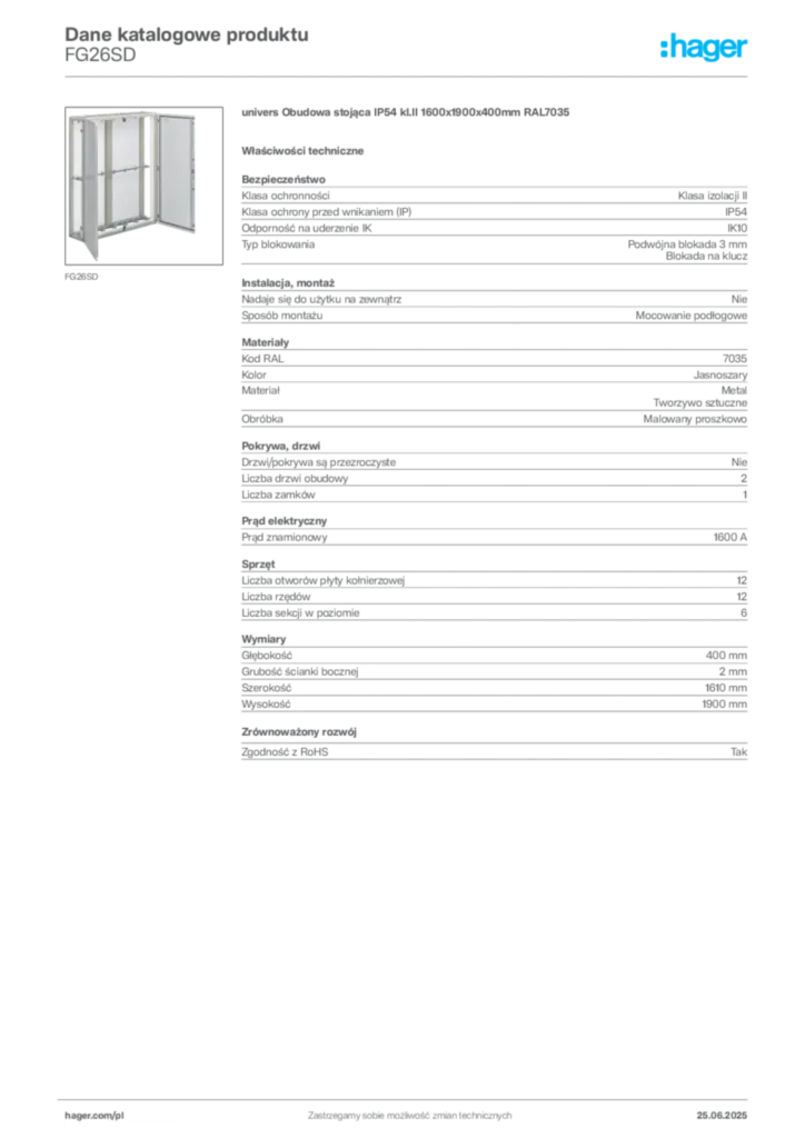 Zdjęcie Hager Karta katalogowa FG26SD | Hager Polska