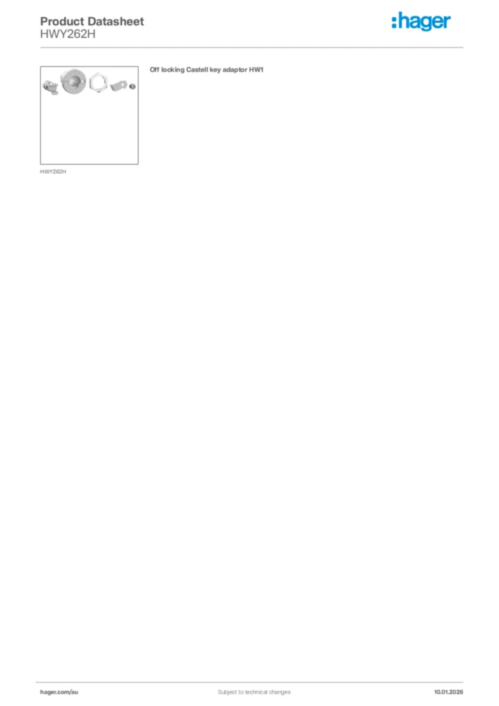 Image Hager Product data sheet HWY262H  | Hager Australia