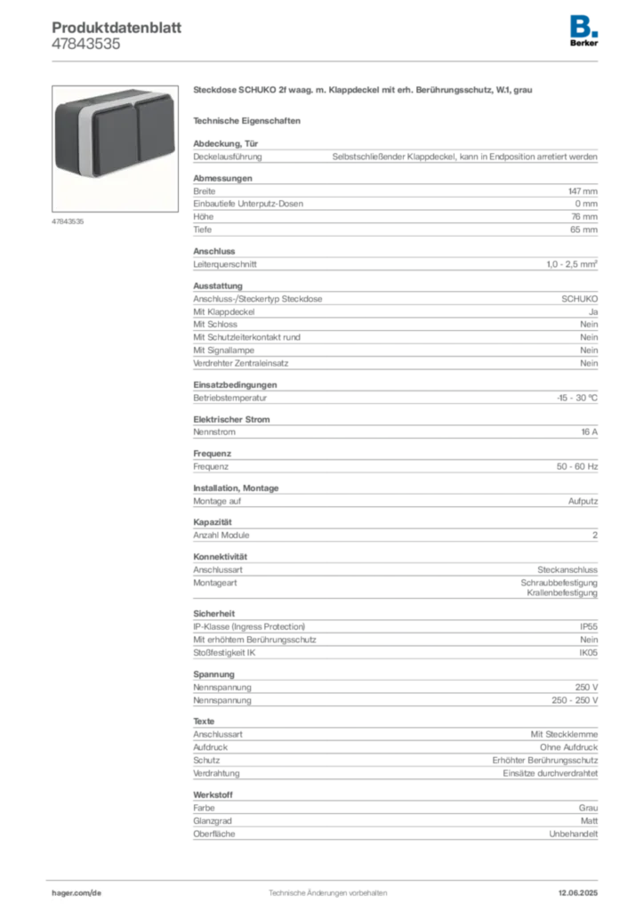 Bild Berker Produktdatenblatt 47843535 | Hager Deutschland