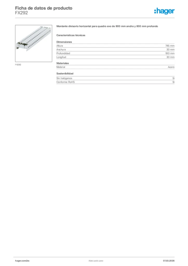 Imagen Hager Ficha de datos de producto FX292 | Hager España
