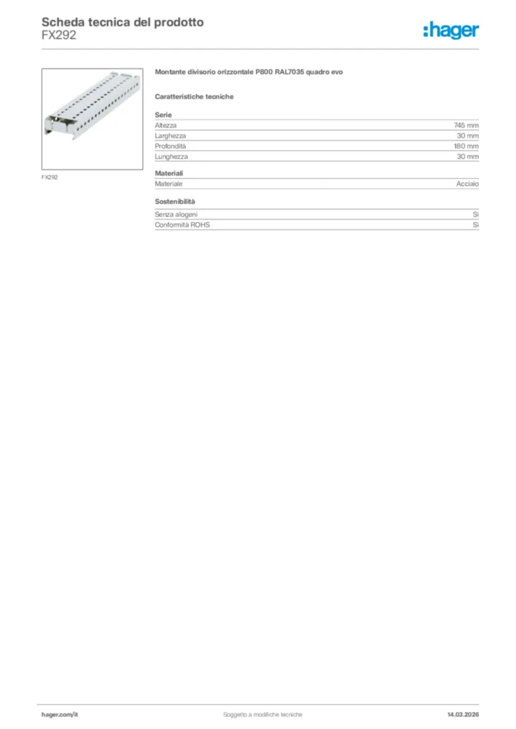 Immagine Hager Scheda tecnica del prodotto FX292 | Hager Italia