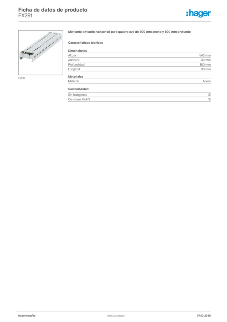 Imagen Hager Ficha de datos de producto FX291 | Hager España