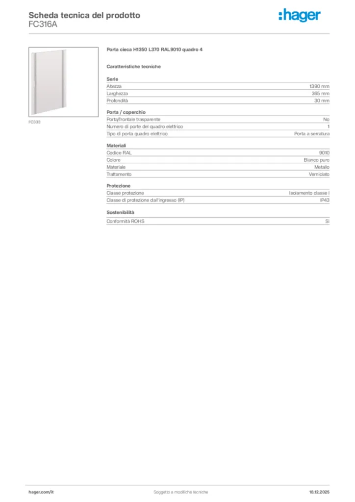 Immagine Hager Scheda tecnica del prodotto FC316A | Hager Italia
