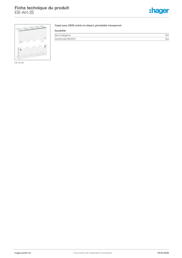 Image Hager Fiche technique du produit EB-AH-25 | Hager Suisse