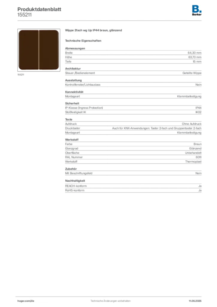 Bild Berker Produktdatenblatt 155211 | Hager Deutschland