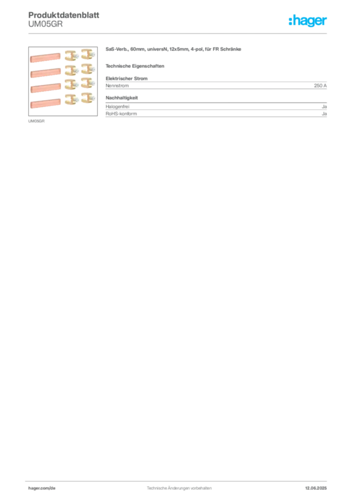 Hager Produktdatenblatt UM05GR