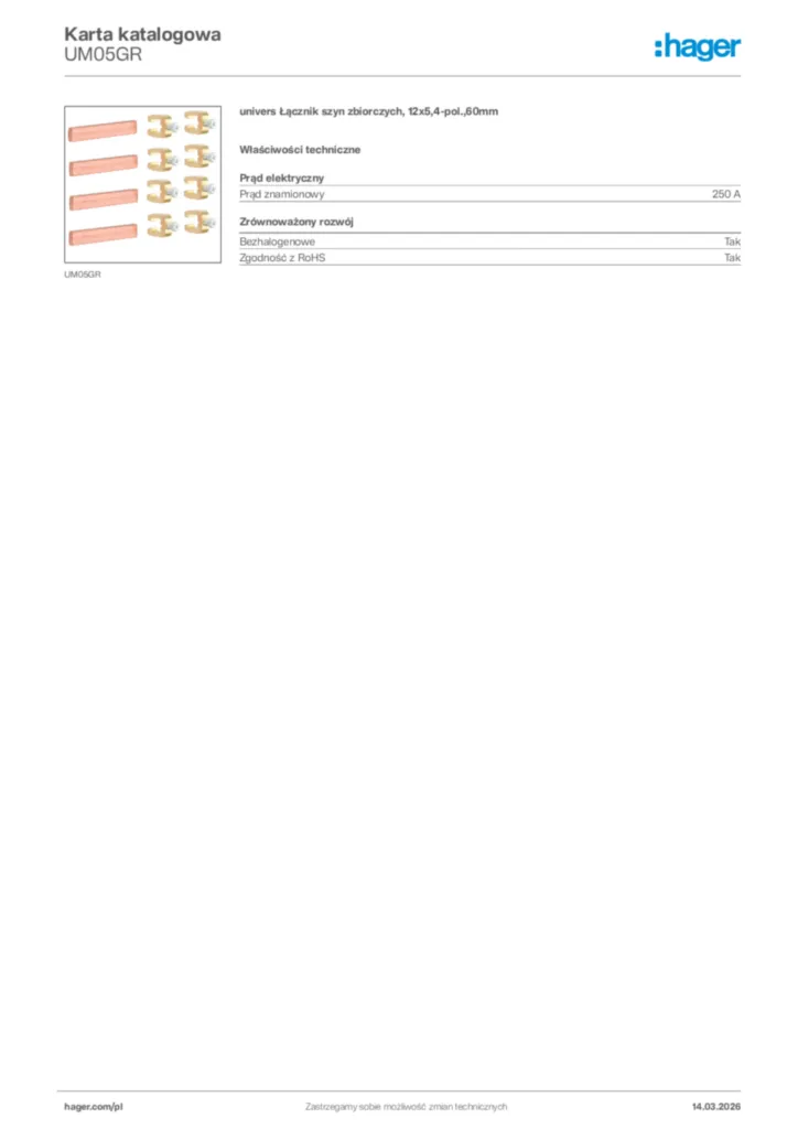Zdjęcie Hager Karta katalogowa UM05GR | Hager Polska
