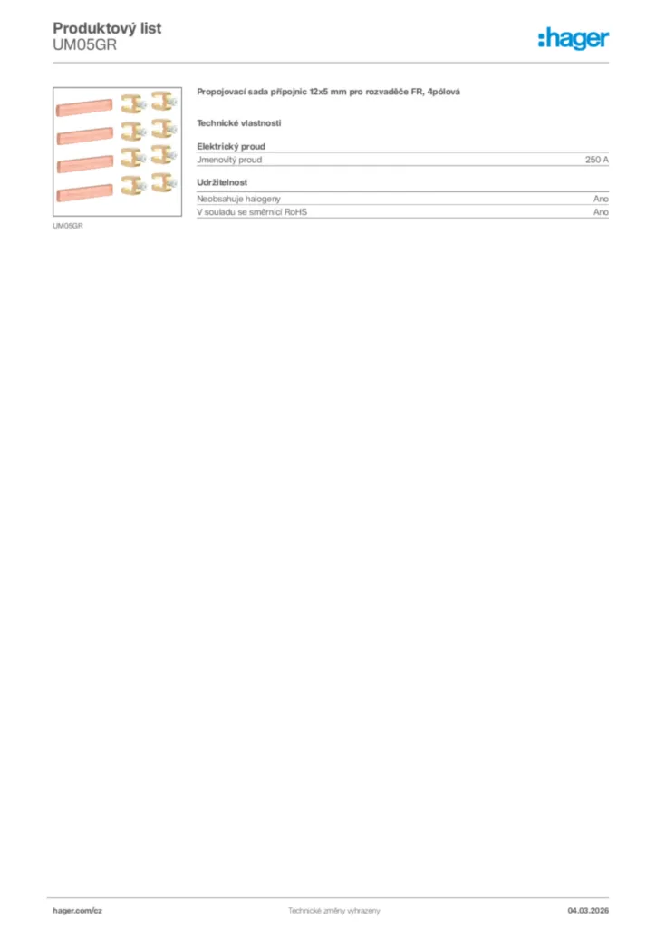Obrázek Hager Product data sheet UM05GR | Hager