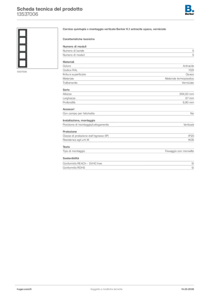 Immagine Berker Scheda tecnica del prodotto 13537006 | Hager Italia
