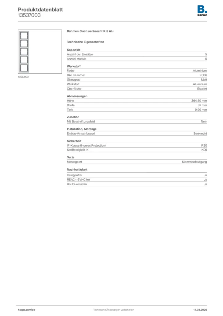 Bild Berker Produktdatenblatt 13537003 | Hager Deutschland