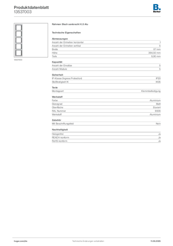 Bild Berker Produktdatenblatt 13537003 | Hager Deutschland