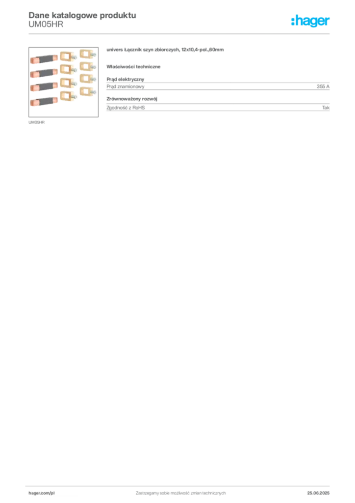 Zdjęcie Hager Karta katalogowa UM05HR | Hager Polska
