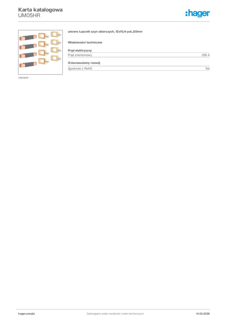 Zdjęcie Hager Karta katalogowa UM05HR | Hager Polska