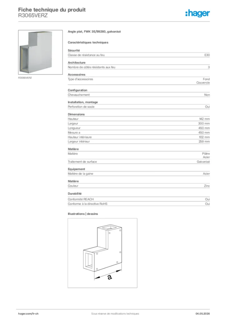 Image Hager Fiche technique du produit R3065VERZ | Hager Suisse