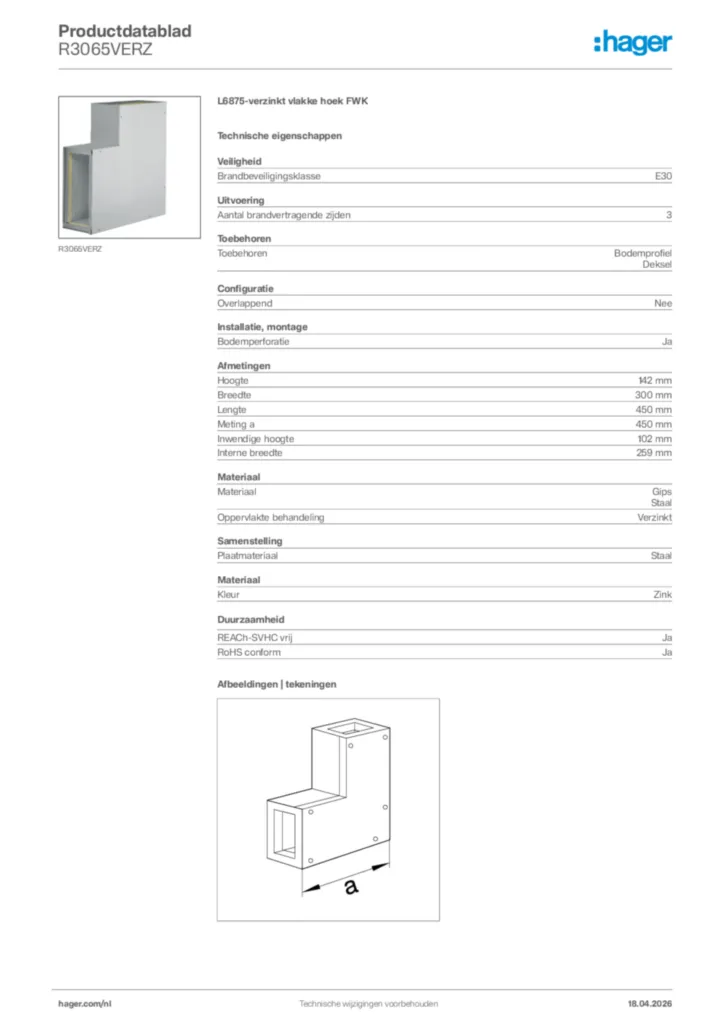 Afbeelding Hager Productdatablad R3065VERZ | Hager Nederland
