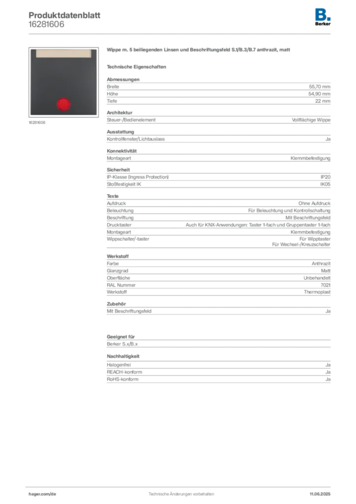 Bild Berker Produktdatenblatt 16281606 | Hager Deutschland