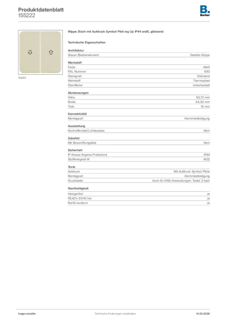 Bild Berker Produktdatenblatt 155222 | Hager Deutschland