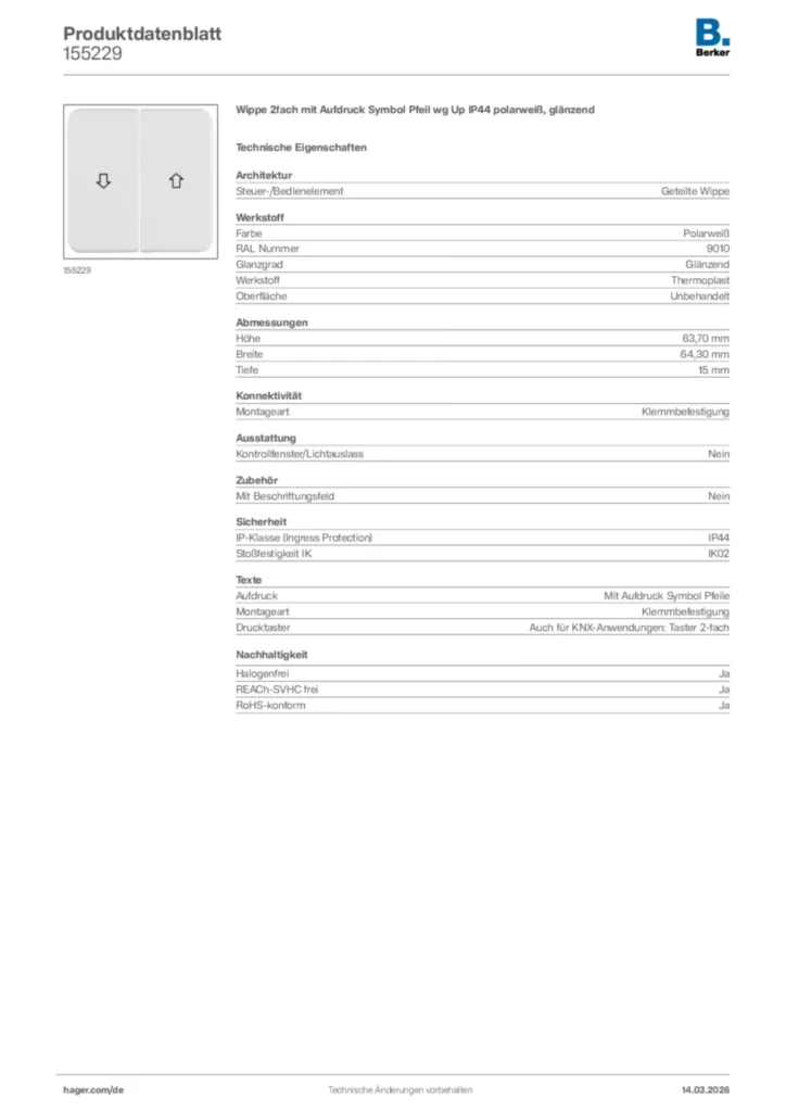 Bild Berker Produktdatenblatt 155229 | Hager Deutschland