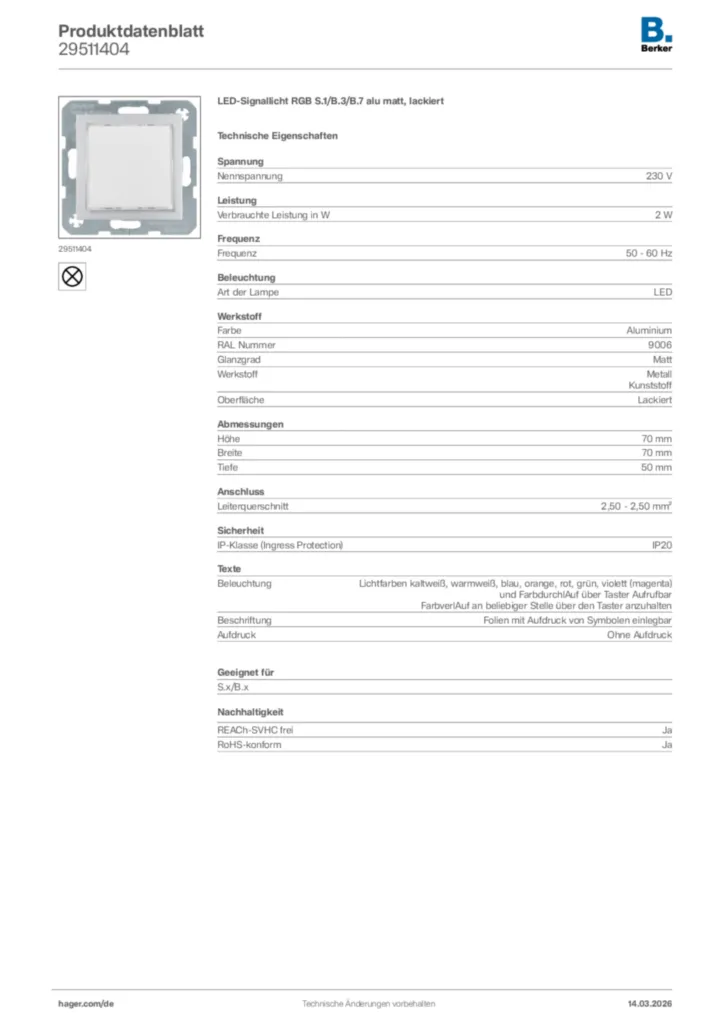 Bild Berker Produktdatenblatt 29511404 | Hager Deutschland