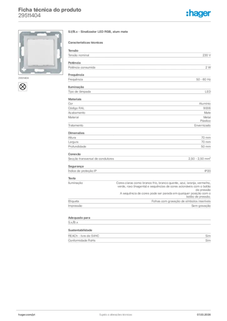 Imagem Hager Ficha técnica do produto 29511404 | Hager Portugal