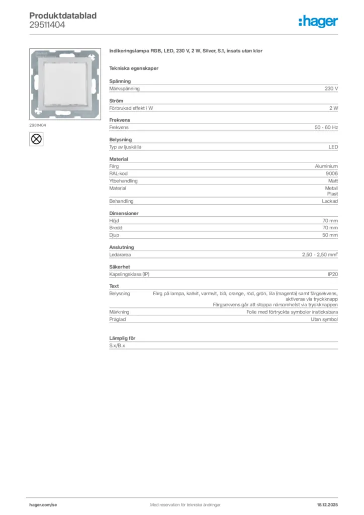 Bild Hager Produktdatablad 29511404 | Hager Sverige