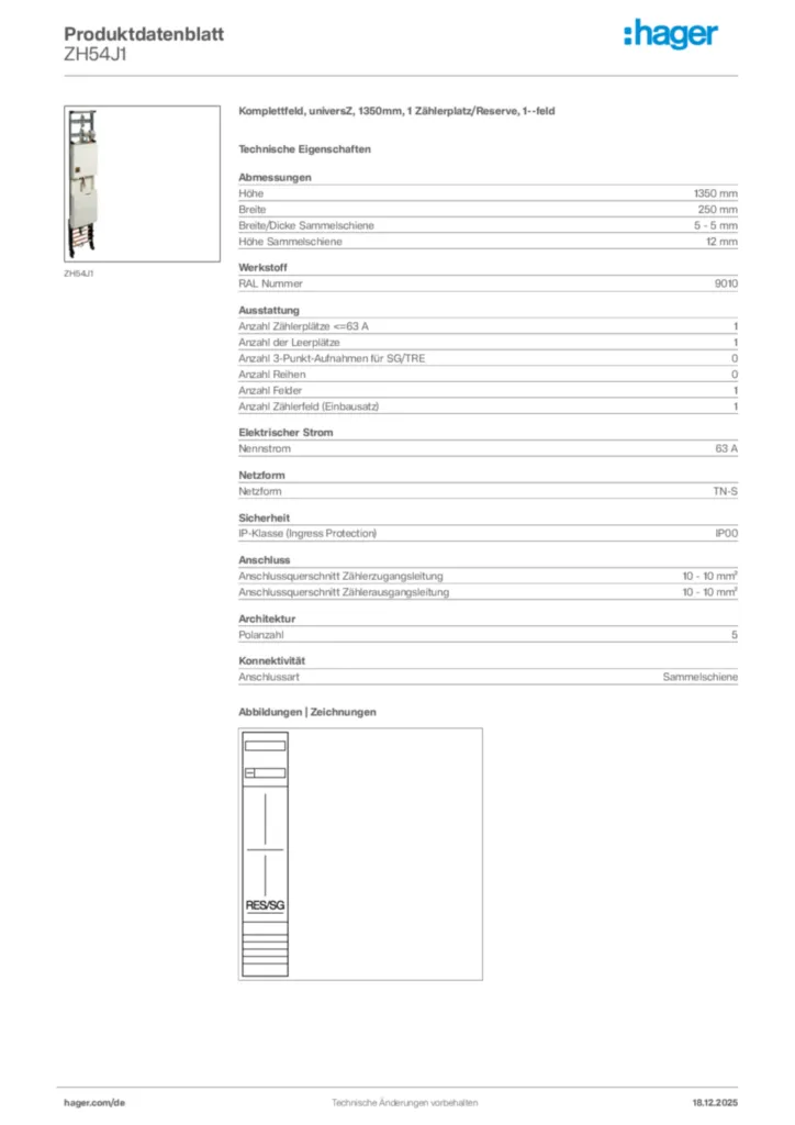 Bild Hager Produktdatenblatt ZH54J1 | Hager Deutschland