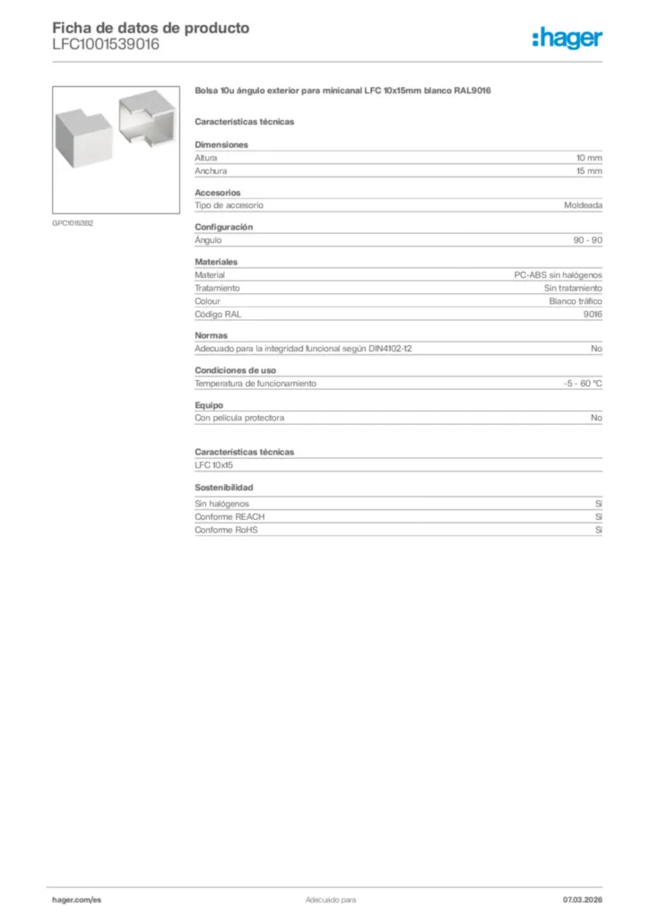 Imagen Hager Ficha de datos de producto LFC1001539016 | Hager España