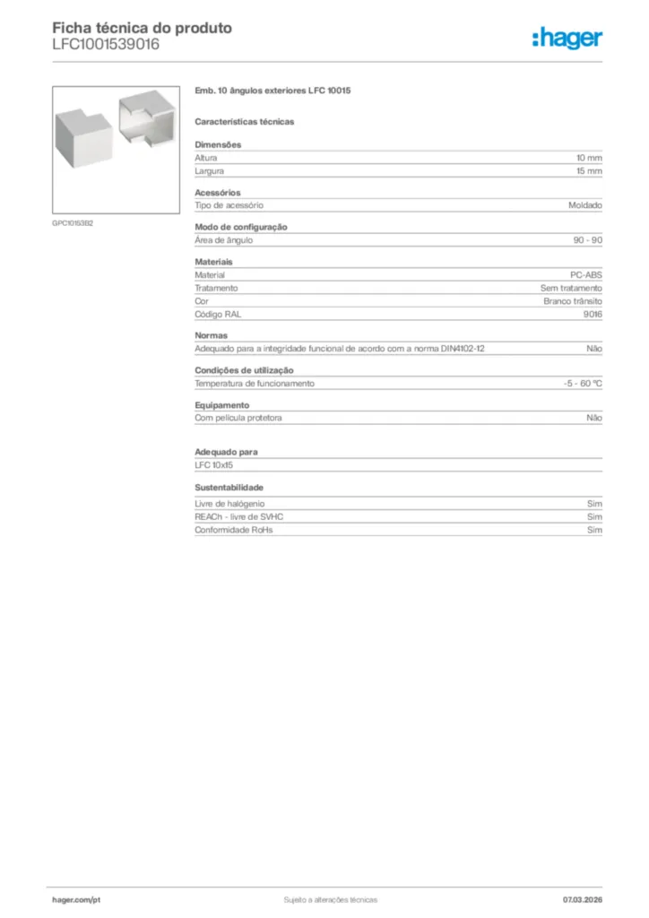 Imagem Hager Ficha técnica do produto LFC1001539016 | Hager Portugal