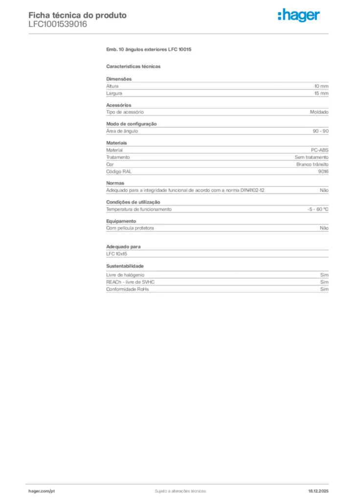 Imagem Hager Ficha técnica do produto LFC1001539016 | Hager Portugal