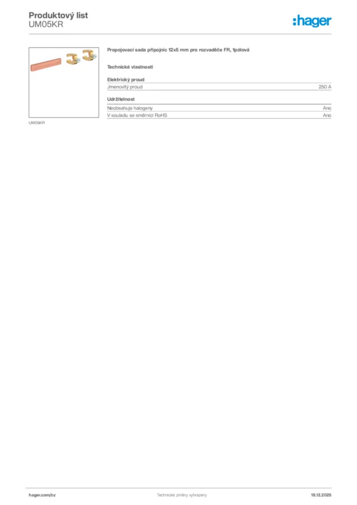 Obrázek Hager Produktový list UM05KR | Hager