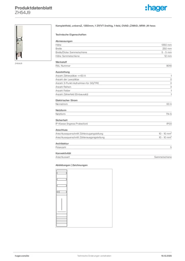 Bild Hager Produktdatenblatt ZH54J9 | Hager Deutschland