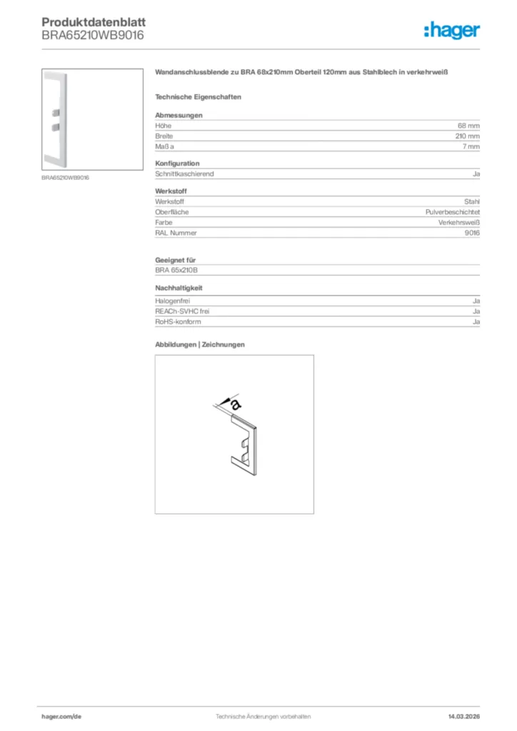 Bild Hager Produktdatenblatt BRA65210WB9016 | Hager Deutschland