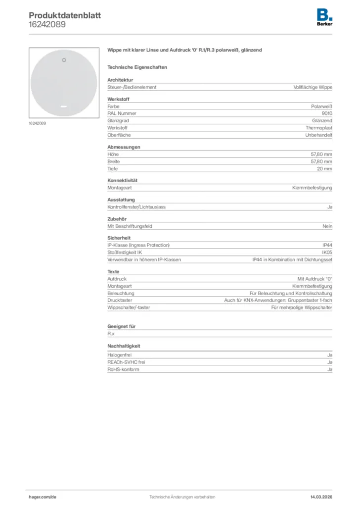 Bild Berker Produktdatenblatt 16242089 | Hager Deutschland