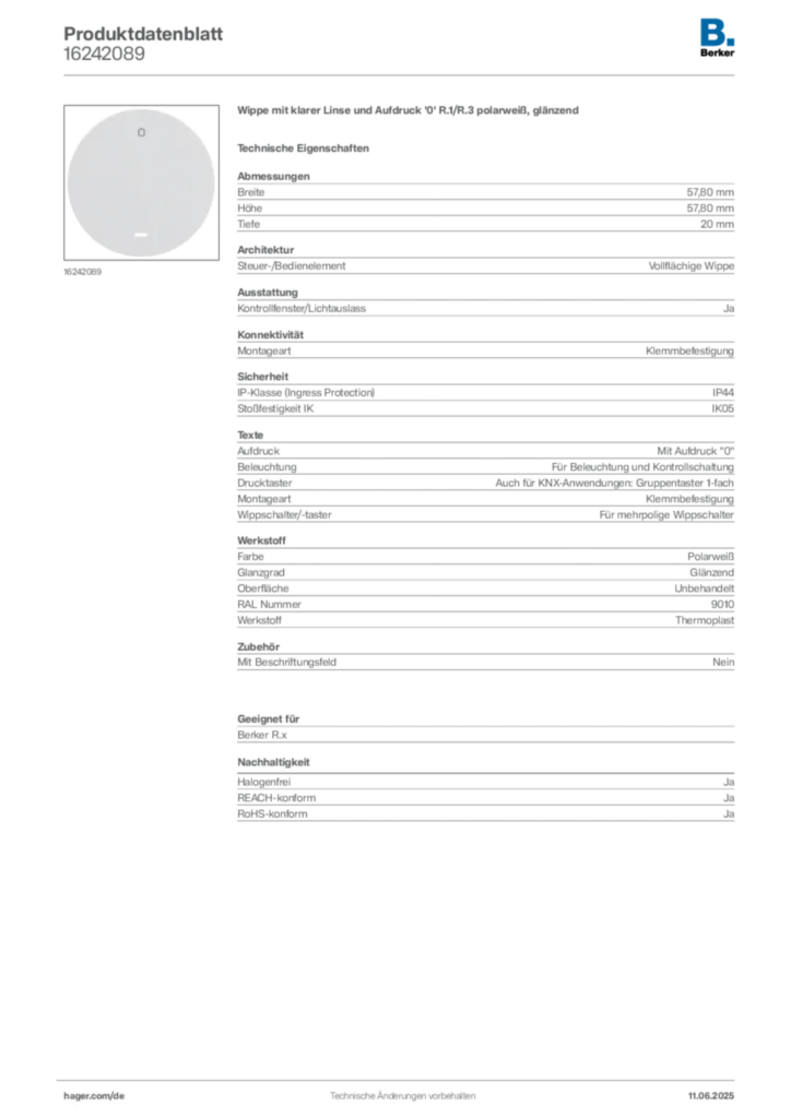 Berker Produktdatenblatt 16242089