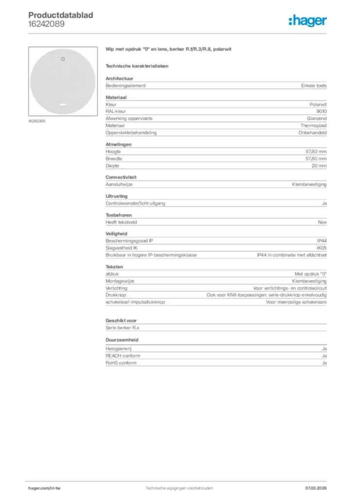 Afbeelding Hager Productdatablad 16242089 | Hager Belgium