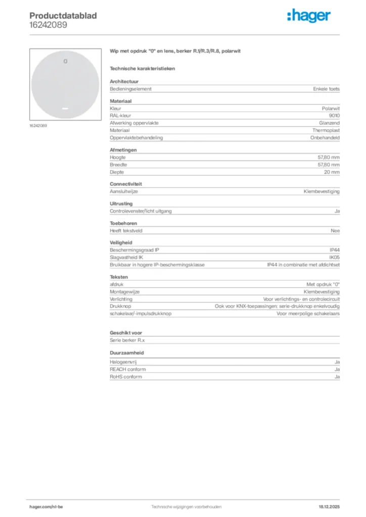 Afbeelding Hager Productdatablad 16242089 | Hager Belgium