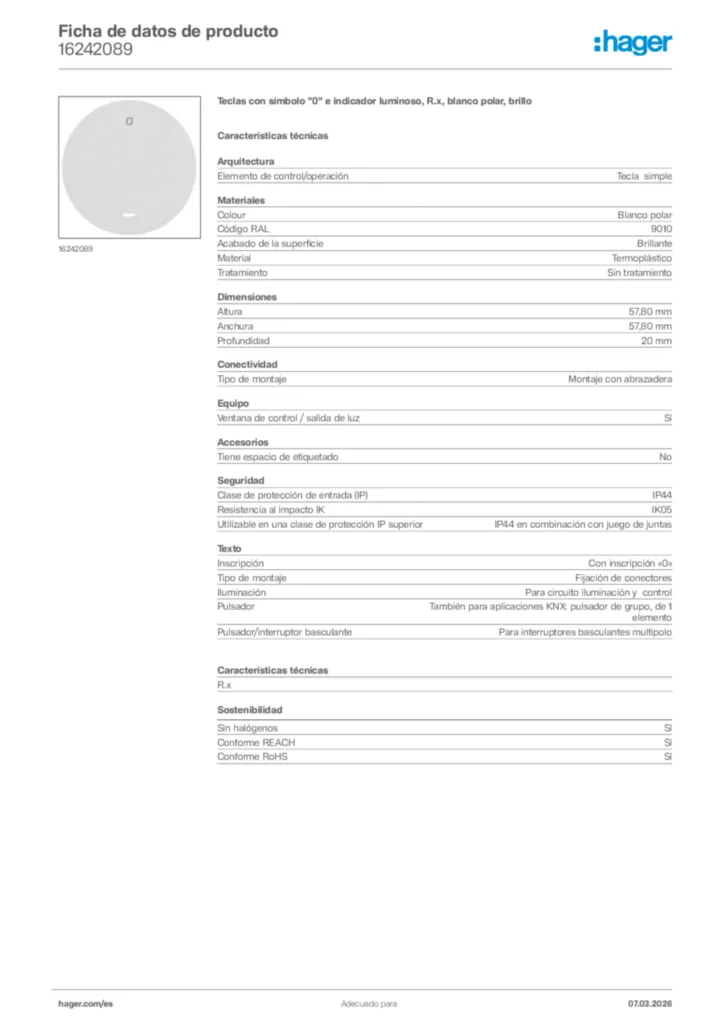 Imagen Hager Ficha de datos de producto 16242089 | Hager España