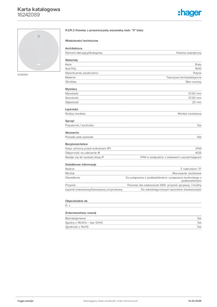 Zdjęcie Hager Karta katalogowa 16242089 | Hager Polska