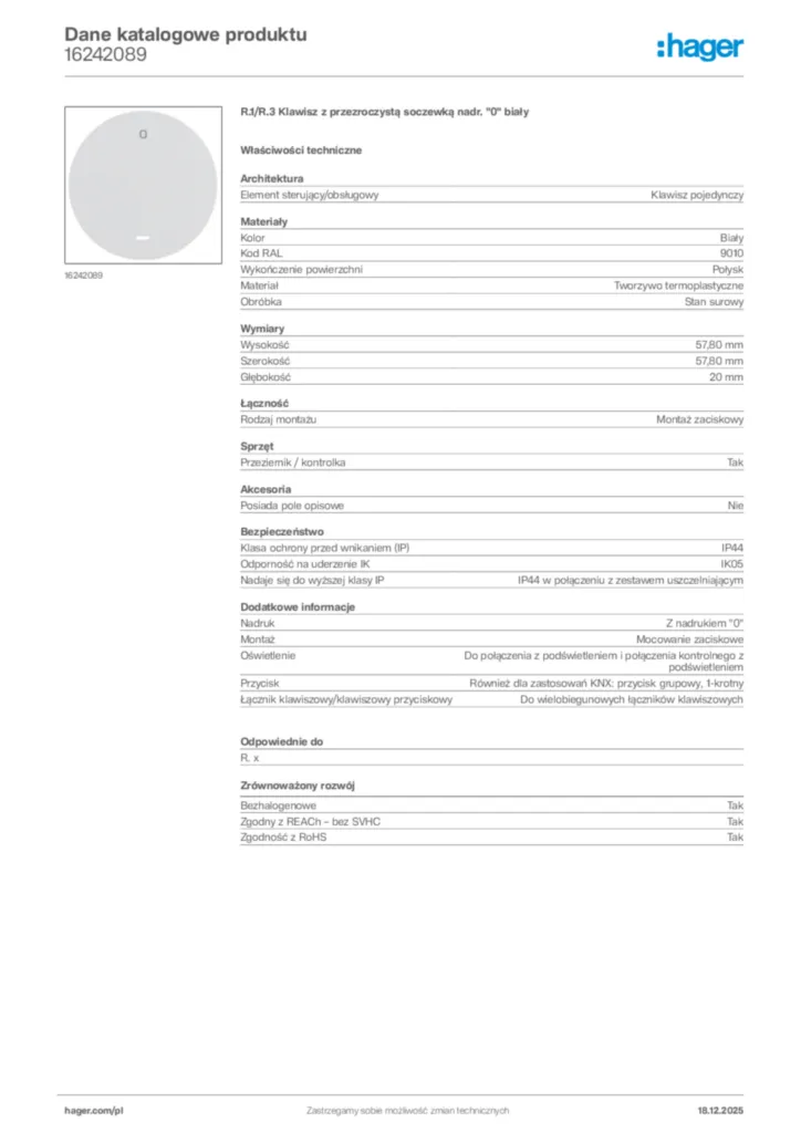 Zdjęcie Hager Karta katalogowa 16242089 | Hager Polska