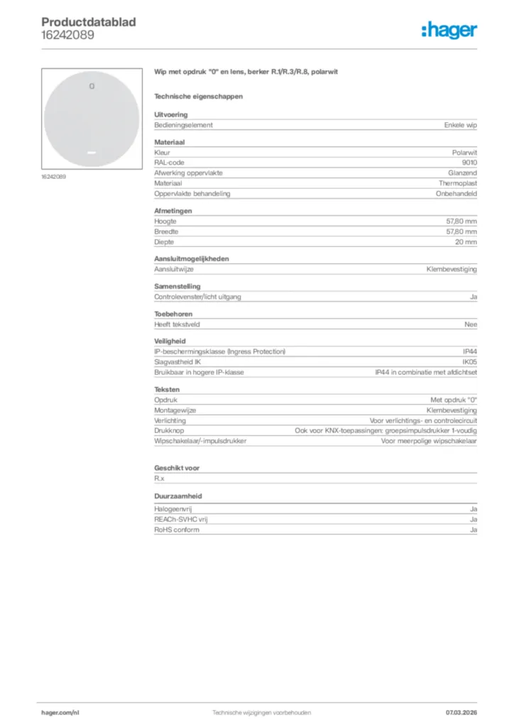 Afbeelding Hager Productdatablad 16242089 | Hager Nederland