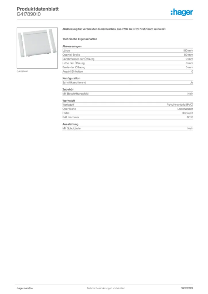 Bild Hager Produktdatenblatt G41789010 | Hager Deutschland