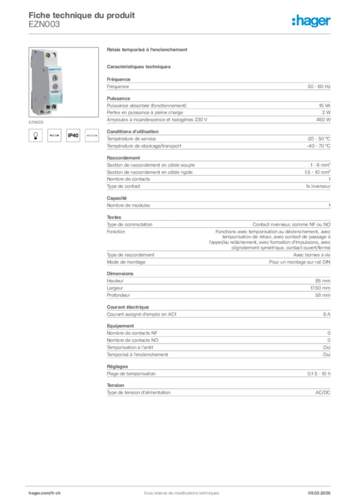 Image Hager Fiche technique du produit EZN003 | Hager Suisse