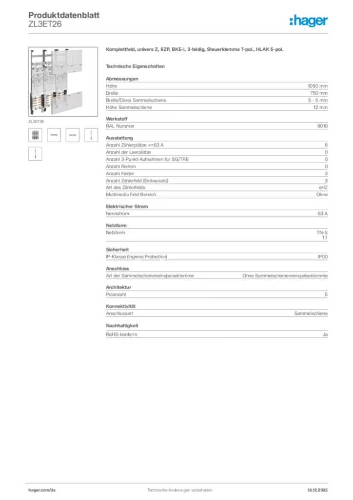 Bild Hager Produktdatenblatt ZL3ET26 | Hager Deutschland