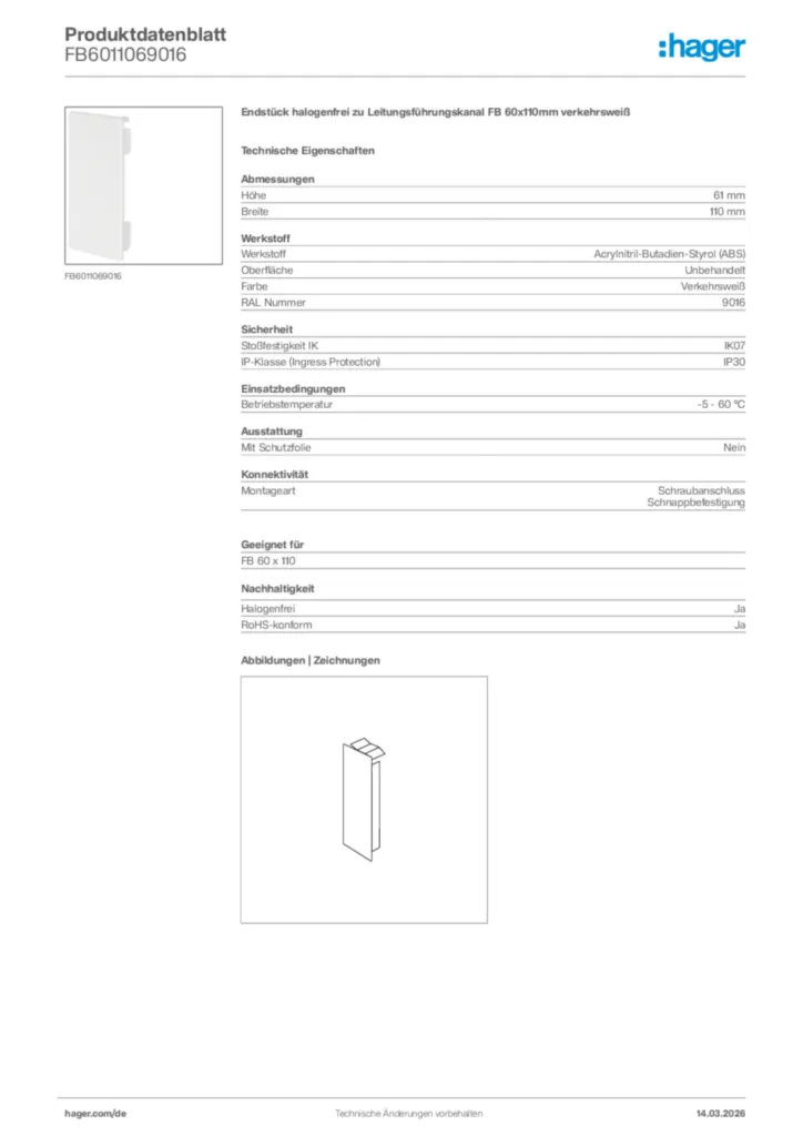 Bild Hager Produktdatenblatt FB6011069016 | Hager Deutschland