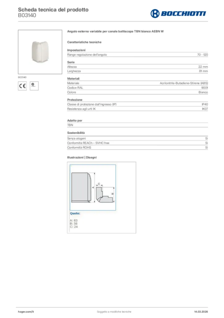 Immagine Bocchiotti Scheda tecnica del prodotto B03140 | Hager Italia