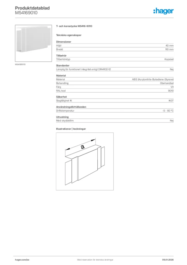 Bild Hager Produktdatablad M54169010 | Hager Sverige