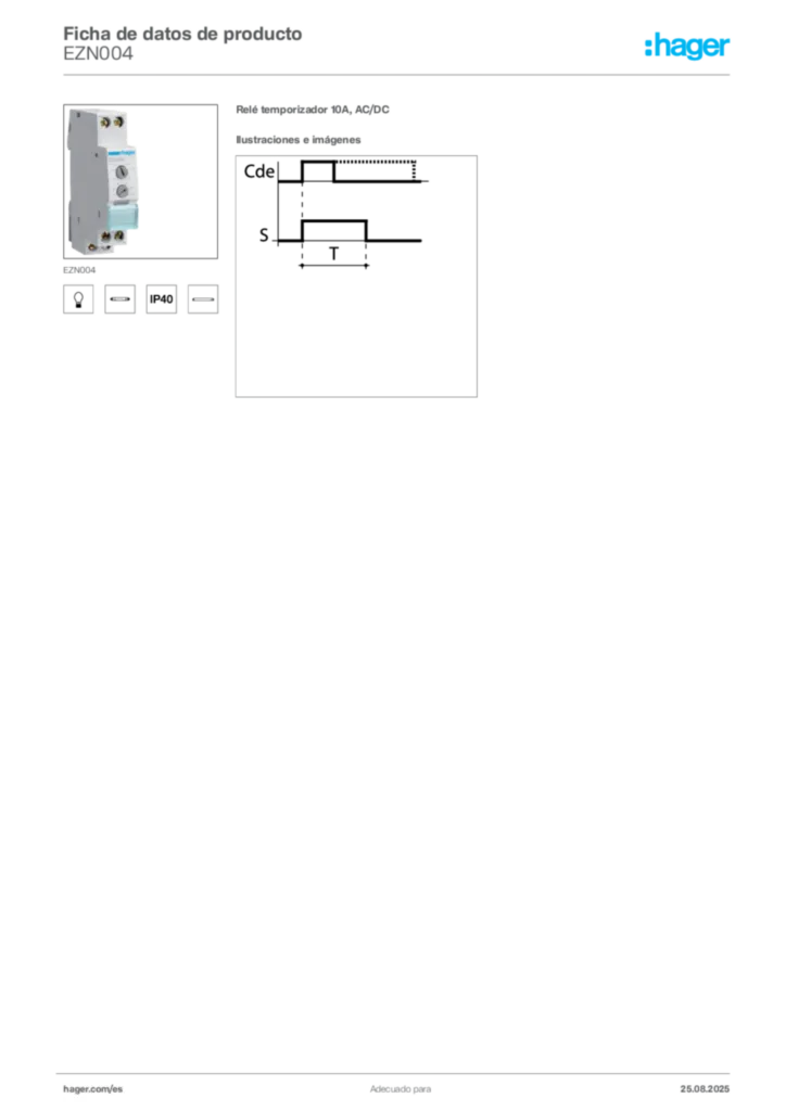 Imagen Hager Ficha de datos de producto EZN004 | Hager España