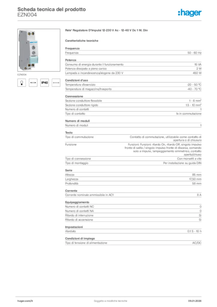 Immagine Hager Scheda tecnica del prodotto EZN004 | Hager Italia