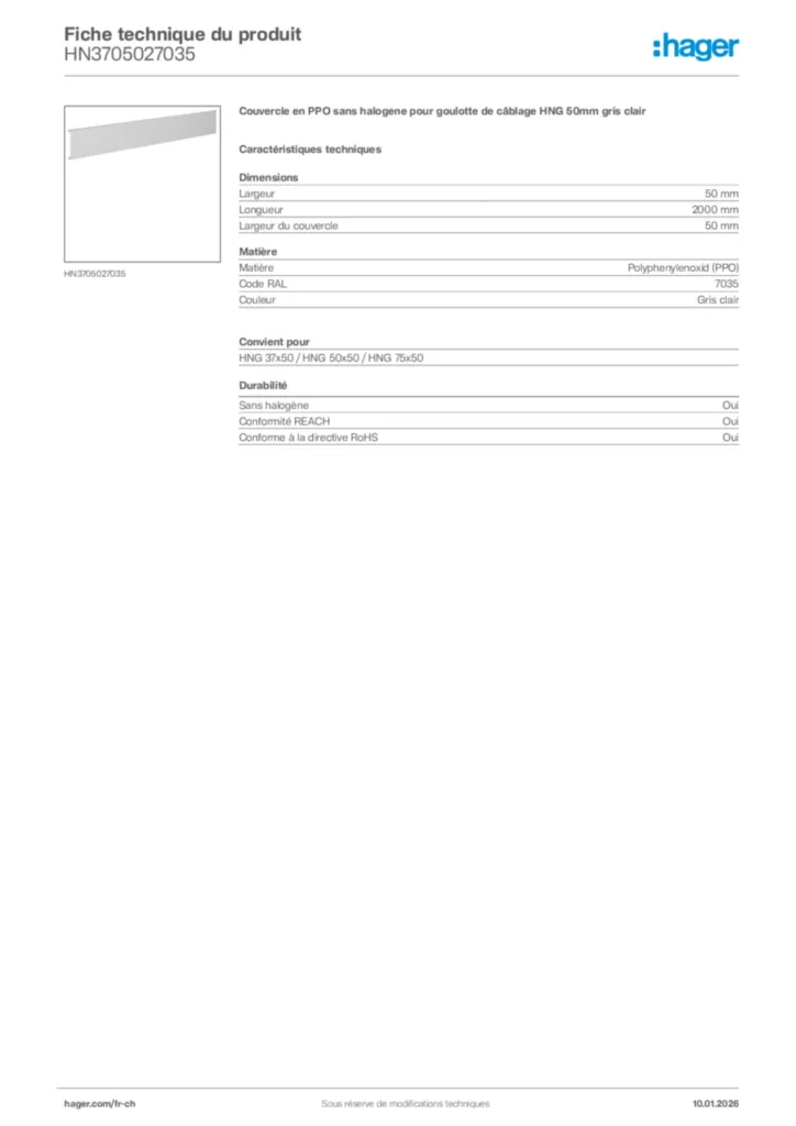 Image Hager Fiche technique du produit HN3705027035 | Hager Suisse