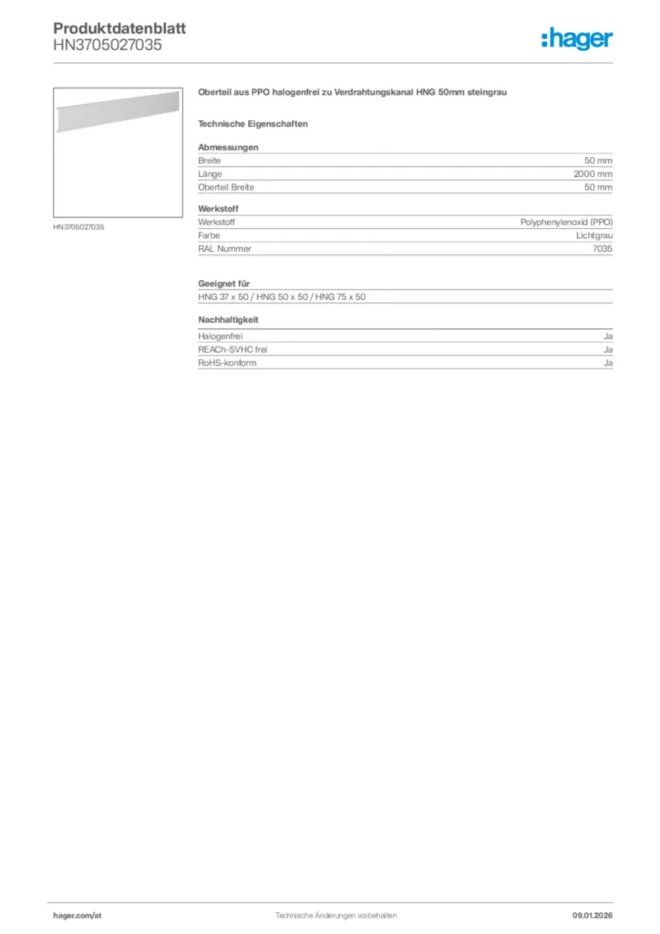 Bild Hager Produktdatenblatt HN3705027035 | Hager Deutschland